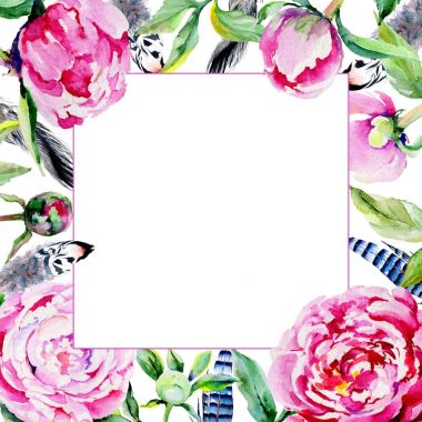 Kır çiçeği Şakayık çiçeği çerçeve suluboya tarzında.