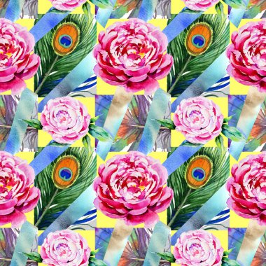 Kır çiçeği peony çiçek deseni suluboya tarzında.