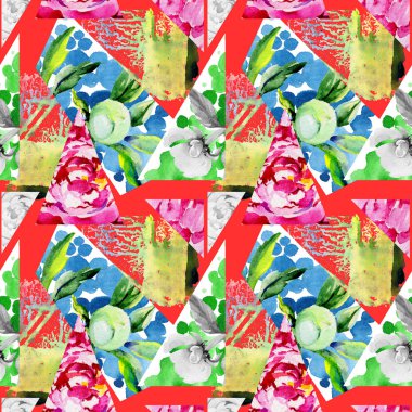 Kır çiçeği peony çiçek deseni suluboya tarzında.