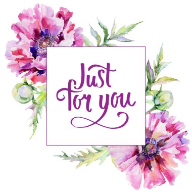 Kır çiçeği haşhaş çiçek çerçeve suluboya tarzında.