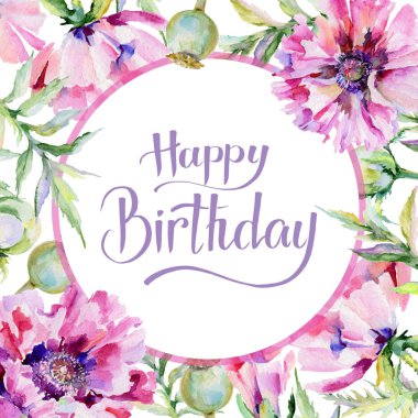 Kır çiçeği haşhaş çiçek çerçeve suluboya tarzında.