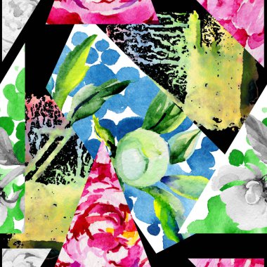 Kır çiçeği peony çiçek deseni suluboya tarzında.