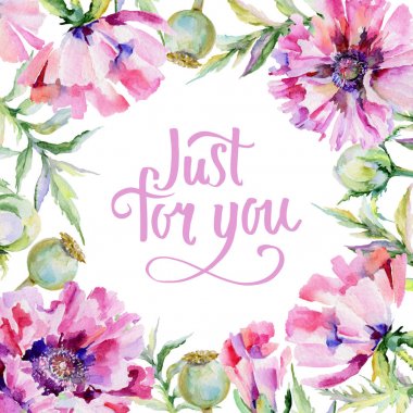 Kır çiçeği haşhaş çiçek çerçeve suluboya tarzında.