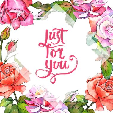 Kır çiçeği gül çiçek çerçeve suluboya tarzında.