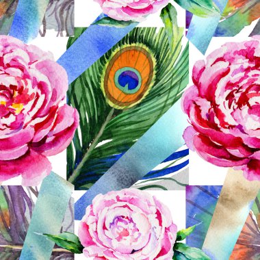 Kır çiçeği peony çiçek deseni suluboya tarzında.