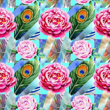 Kır çiçeği peony çiçek deseni suluboya tarzında.