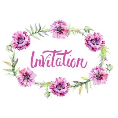 Kır çiçeği haşhaş çiçek çelenk suluboya tarzında.