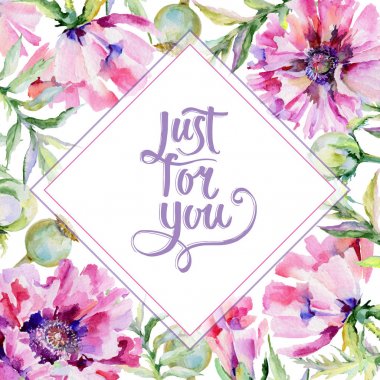 Kır çiçeği haşhaş çiçek çerçeve suluboya tarzında.