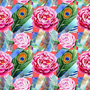 Kır çiçeği peony çiçek deseni suluboya tarzında.