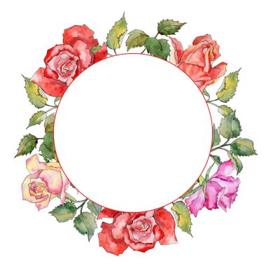 Kır çiçeği gül çiçek çerçeve suluboya tarzında.