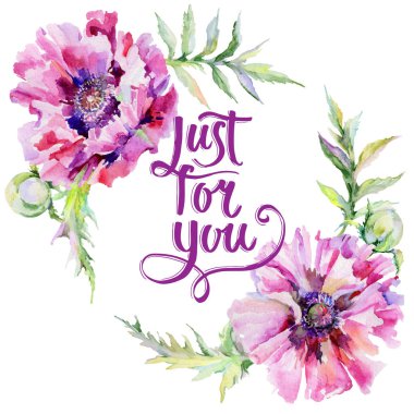 Kır çiçeği haşhaş çiçek çelenk suluboya tarzında.