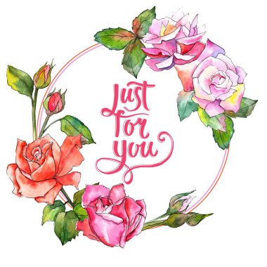 Kır çiçeği gül çiçek çelenk suluboya tarzında.