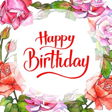 Kır çiçeği gül çiçek çerçeve suluboya tarzında.