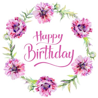 Kır çiçeği haşhaş çiçek çelenk suluboya tarzında.