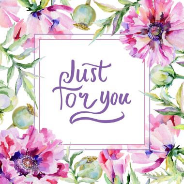 Kır çiçeği haşhaş çiçek çerçeve suluboya tarzında.