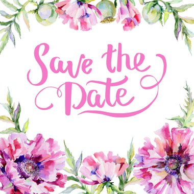 Kır çiçeği haşhaş çiçek çerçeve suluboya tarzında.