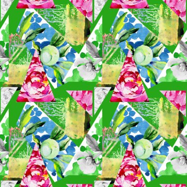 Kır çiçeği peony çiçek deseni suluboya tarzında.