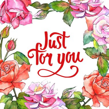 Kır çiçeği gül çiçek çerçeve suluboya tarzında.