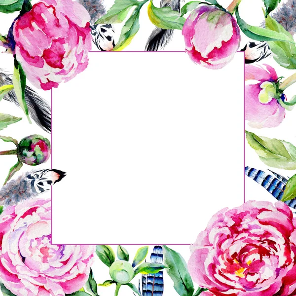 Kır çiçeği Şakayık çiçeği çerçeve suluboya tarzında.