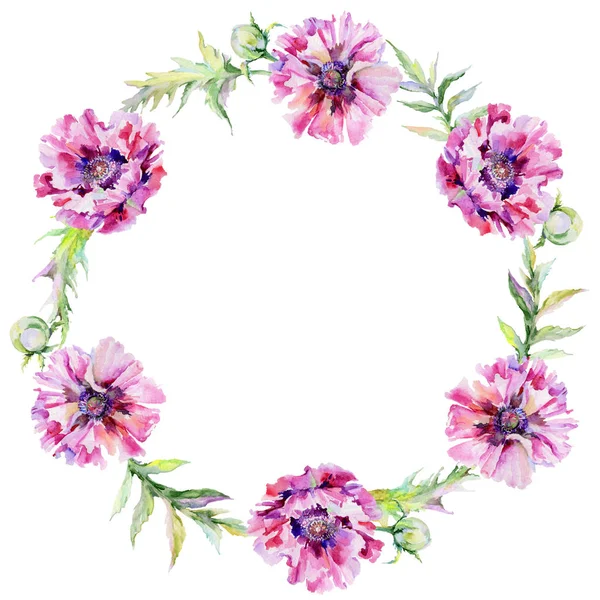 Wildflower poppy flower wreath in a watercolor style. — Stock Photo, Image