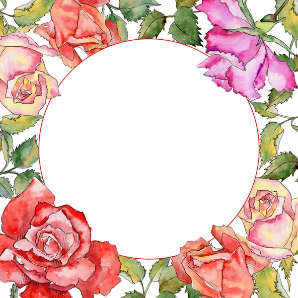 Kır çiçeği gül çiçek çerçeve suluboya tarzında.