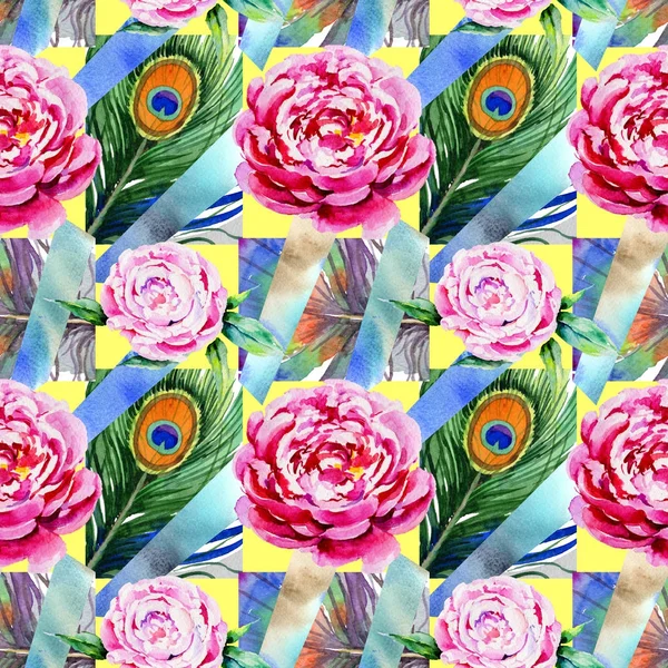 Kır çiçeği peony çiçek deseni suluboya tarzında.