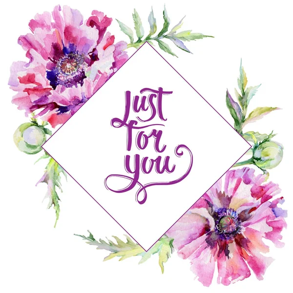 Kır çiçeği haşhaş çiçek çerçeve suluboya tarzında.