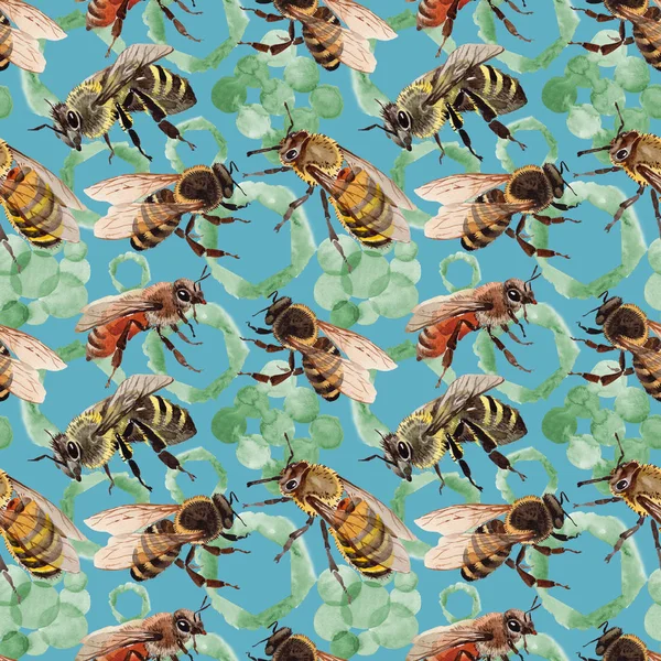 Egzotyczne bee dziki owad wzór w stylu przypominającym akwarele. — Zdjęcie stockowe