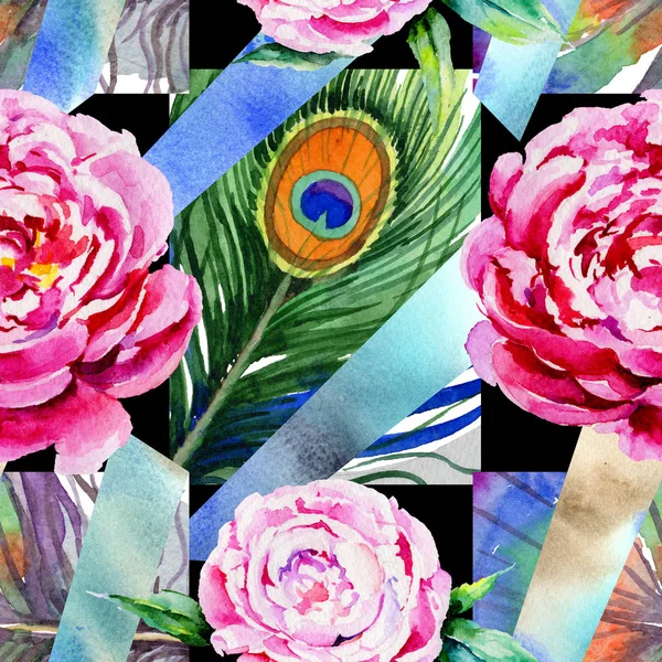 Kır çiçeği peony çiçek deseni suluboya tarzında.