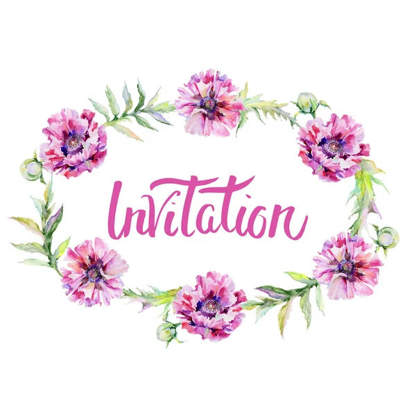 Kır çiçeği haşhaş çiçek çelenk suluboya tarzında.