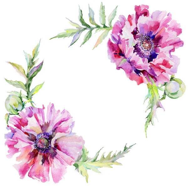 Kır çiçeği haşhaş çiçek çelenk suluboya tarzında.