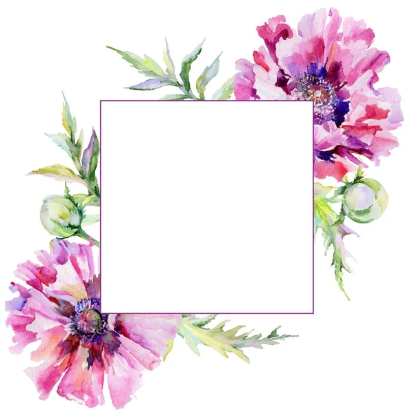 Wildflower vallmo blomma ram i akvarell stil. — Stockfoto