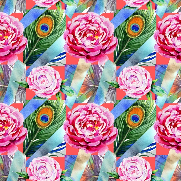 Kır çiçeği peony çiçek deseni suluboya tarzında.