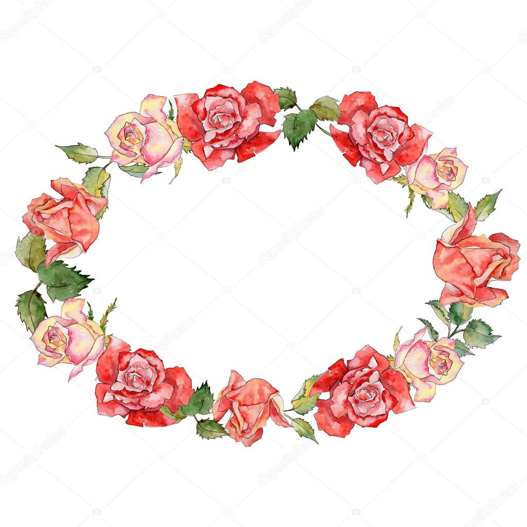 Wildflower rose flower wreath in a watercolor style.