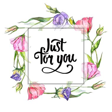 Kır çiçeği eustoma çiçek çerçeve suluboya tarzında.