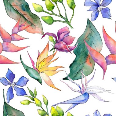 Tropikal Hawaii desen bir suluboya tarzında bırakır..