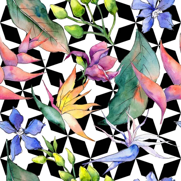 Tropikal Hawaii desen bir suluboya tarzında bırakır..