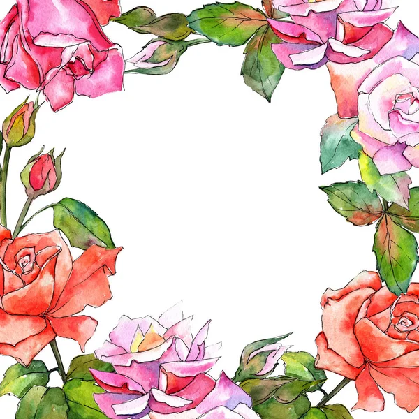 Kır çiçeği gül çiçek çerçeve suluboya tarzında.