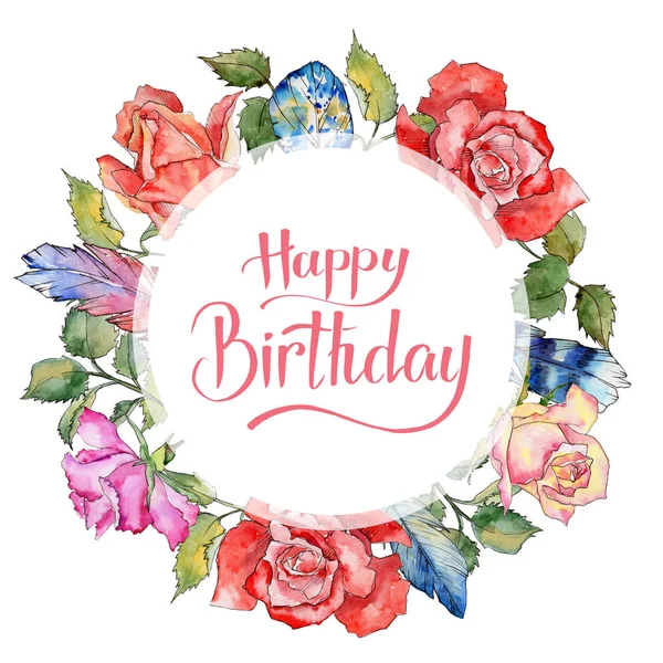 Kır çiçeği gül çiçek çerçeve suluboya tarzında.