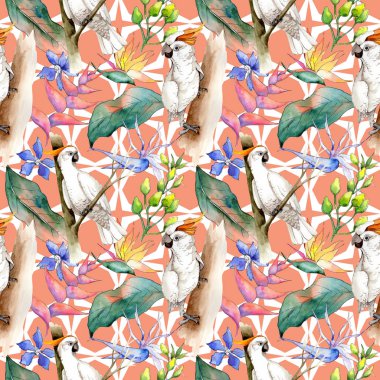 Tropikal Hawaii desen bir suluboya tarzında bırakır..