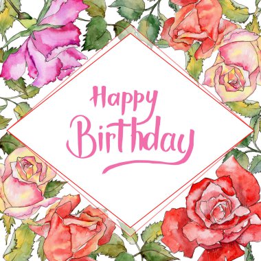 Kır çiçeği gül çiçek çerçeve suluboya tarzında.