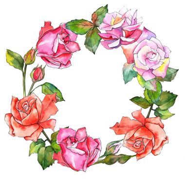 Kır çiçeği gül çiçek çelenk suluboya tarzında.