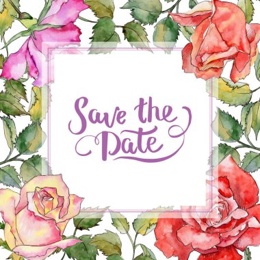 Kır çiçeği gül çiçek çerçeve suluboya tarzında.