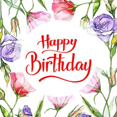 Kır çiçeği eustoma çiçek çerçeve suluboya tarzında.