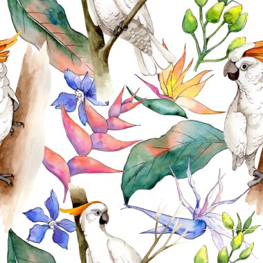 Tropikal Hawaii desen bir suluboya tarzında bırakır..