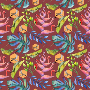 Tropikal Hawaii desen bir suluboya tarzında bırakır..