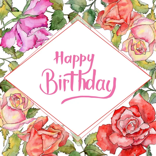 Kır çiçeği gül çiçek çerçeve suluboya tarzında.