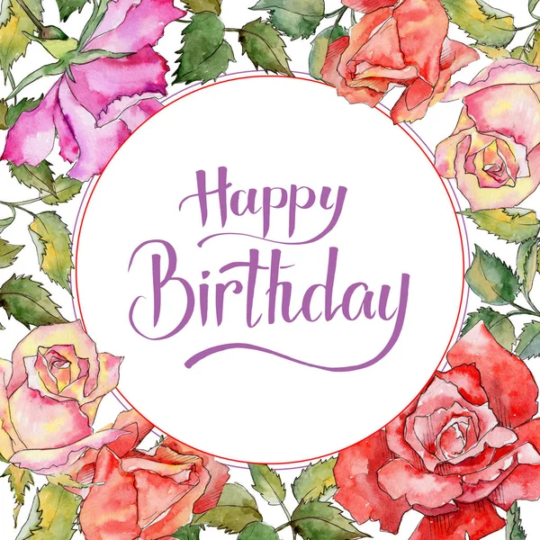 Kır çiçeği gül çiçek çerçeve suluboya tarzında.