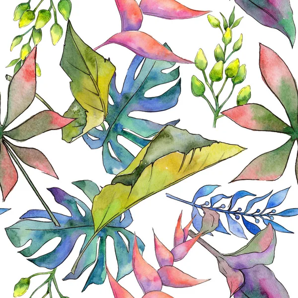 Padrão de folhas de Havaí tropical em um estilo aquarela . — Fotografia de Stock