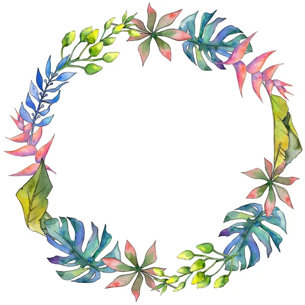 Tropical Hawaii leaves wreath in a watercolor style. — Stock Photo, Image
